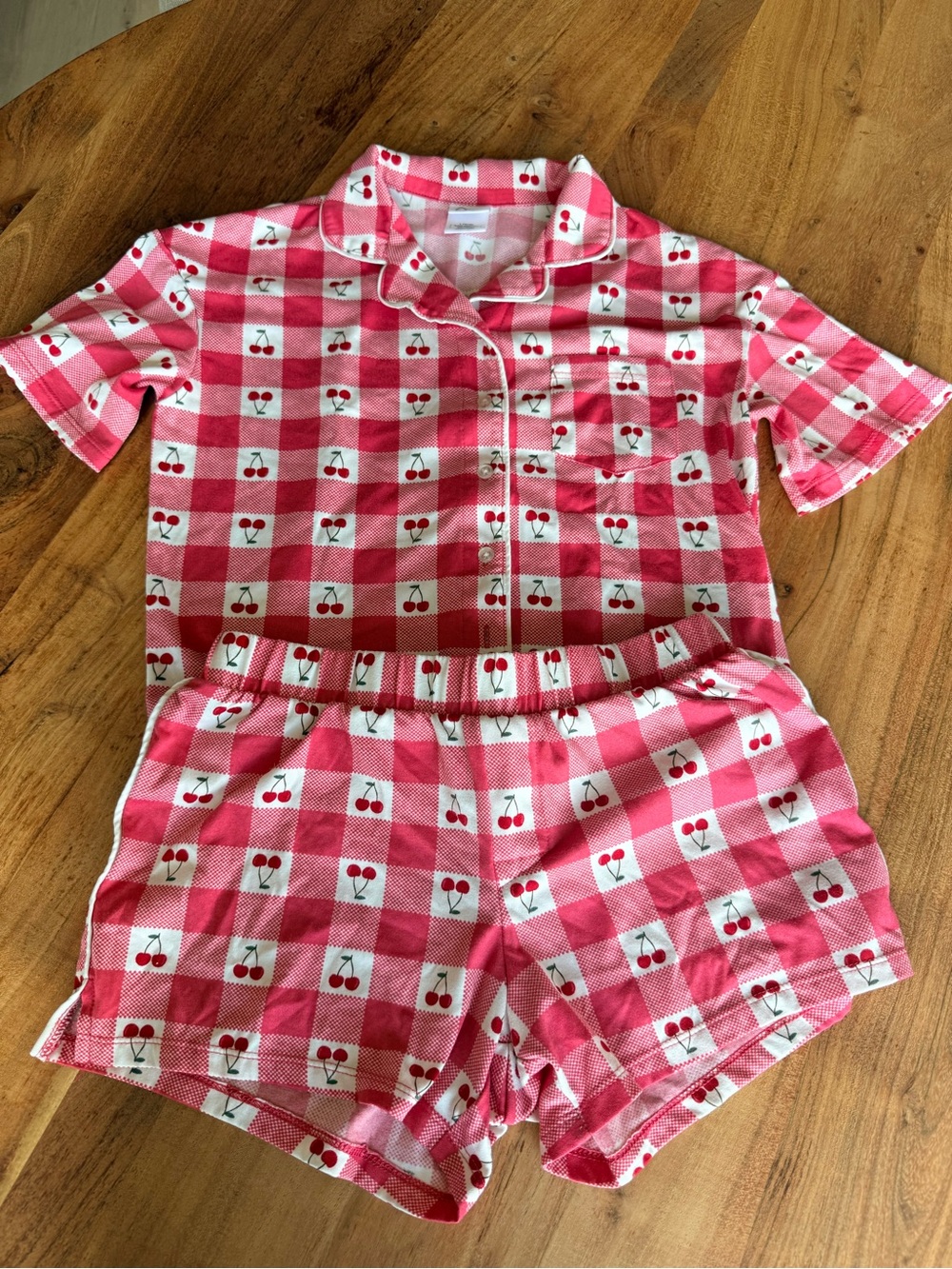 art class Girls Red Cherry Check Short Sleeve Pajama Set
